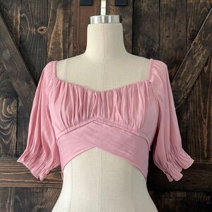 Timing Satin Women's Short Sleeve Ruched Crop Sz- Small